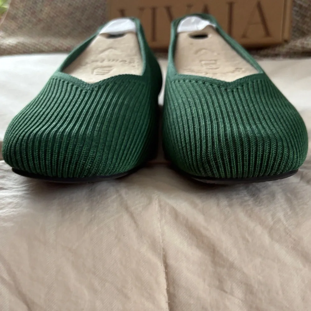 Vivaia Square Toe Margot V-Cut Woven Comfort Flats Forest Green Women EU 43 Wide - Picture 2 of 12